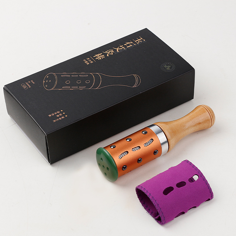Bian Stone Facial Moxa Roller Wand Portable Eye Massage Tool with Moxa Sticks for Spa and Home Warm Therapy preparation