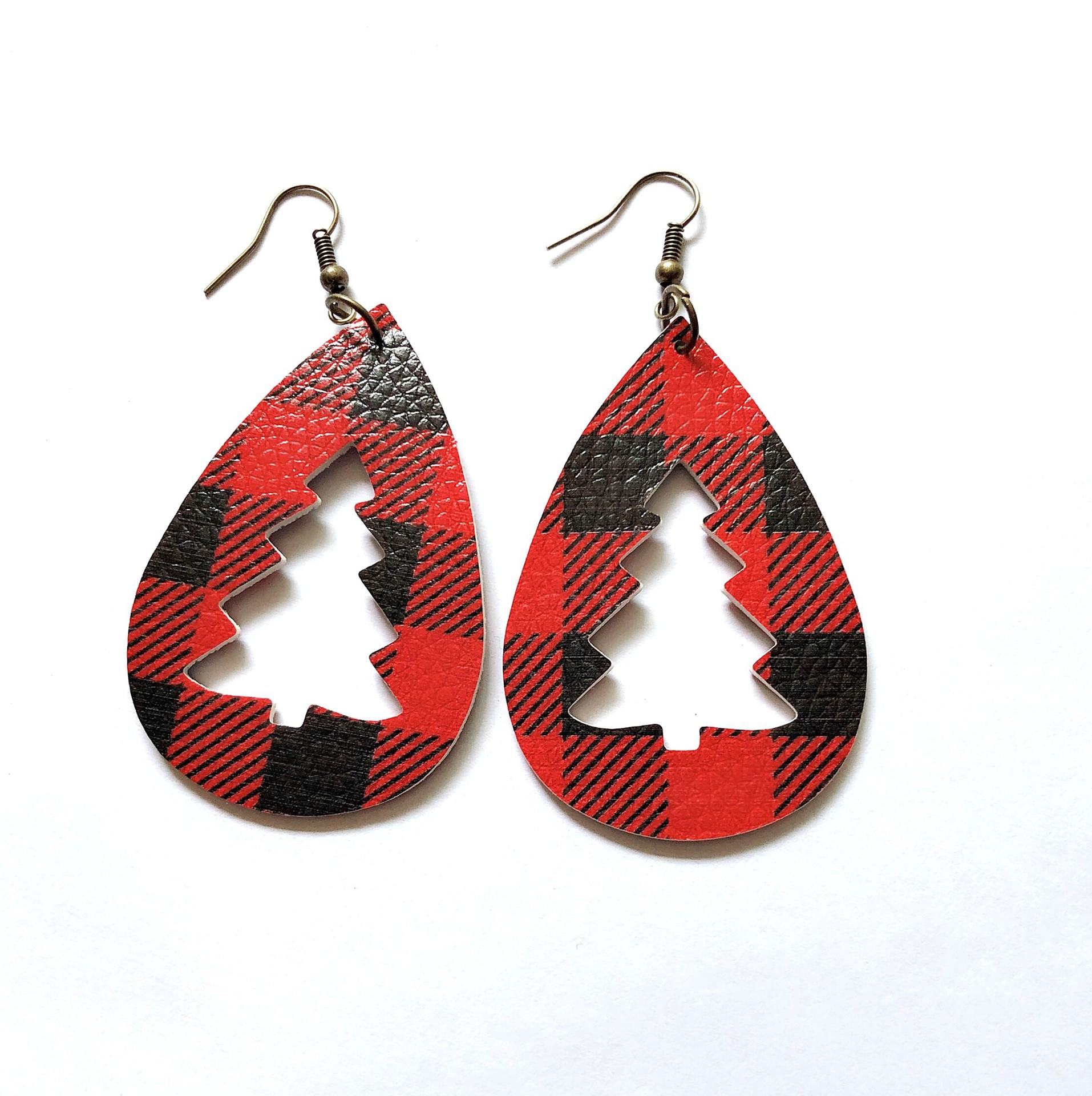 European And American Popular New Christmas Water Drop Plaid Leather Earrings Creative Christmas Tree Earring Gift Accessories Wholesale display picture 9