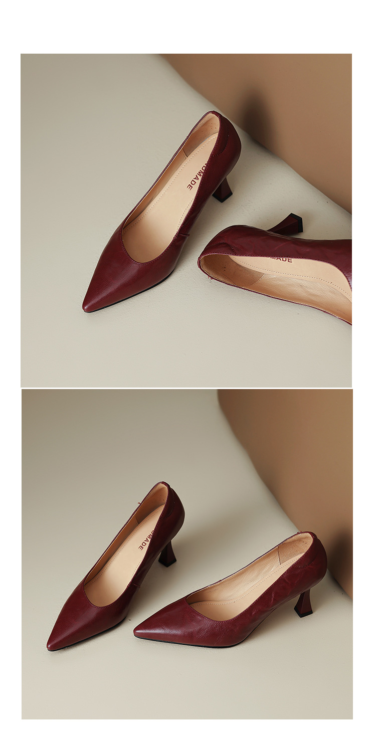 Giày cao gót mũi nhọn kiểu Pháp size 33-41, giày nữ xuân thu mới, giày cao gót đơn giản đi làm — Màu nâu chi tiết 17
