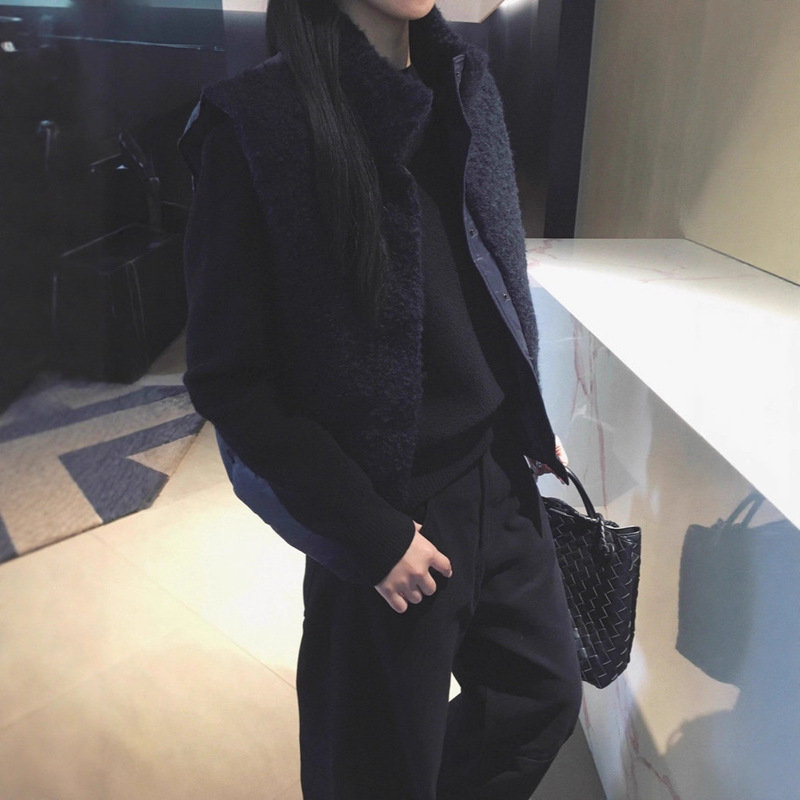 Granular Mohair Wool Blended Nylon Splicing 90 Goose down Stand Collar Vest H36212 Drop Shipping