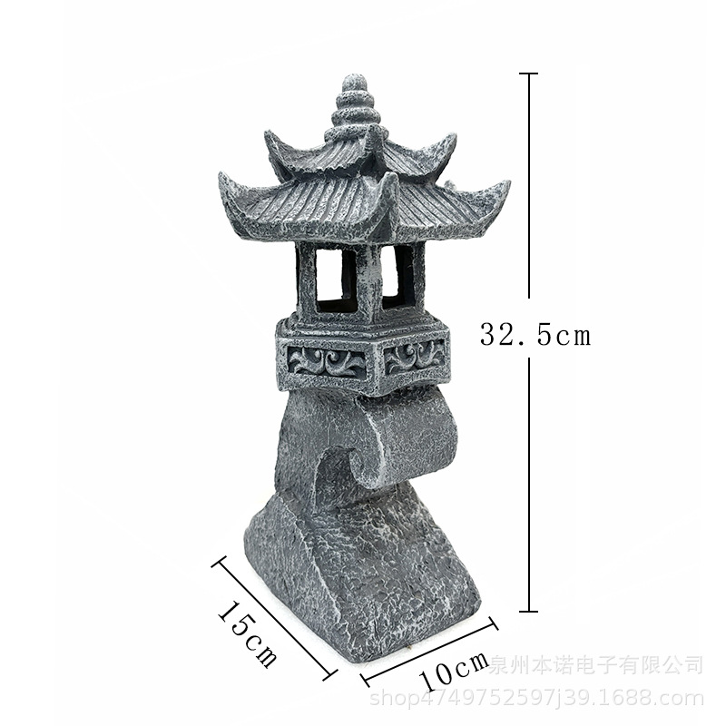 屋外石塔宮灯庭灯置物寺院禅意園林樹脂装飾置物太陽光石塔灯