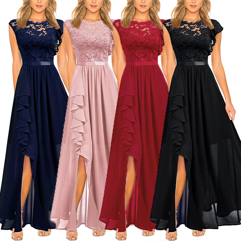 Cross-Border Amazon Independent Station Banquet Women's Long Skirt Mini Dress Popular Lace Bridesmaid Evening Dress Dress