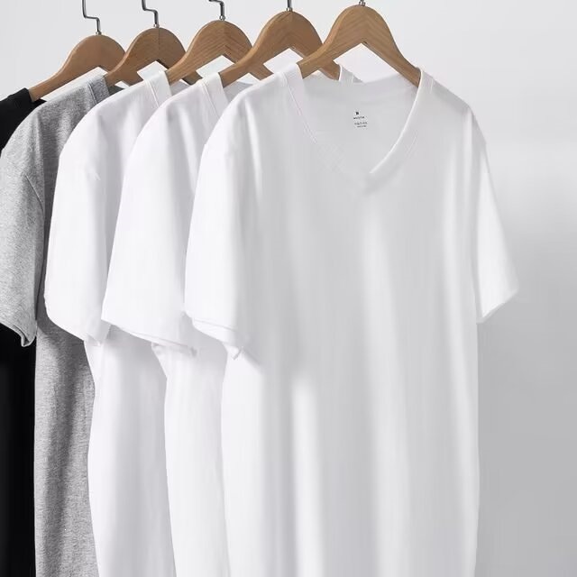 Men's Clothing Men's Solid Color V-Neck T-Shirt Short Sleeve Style Thin Casual Base Layer Top For Summer Trendy Simple_viptrois.com