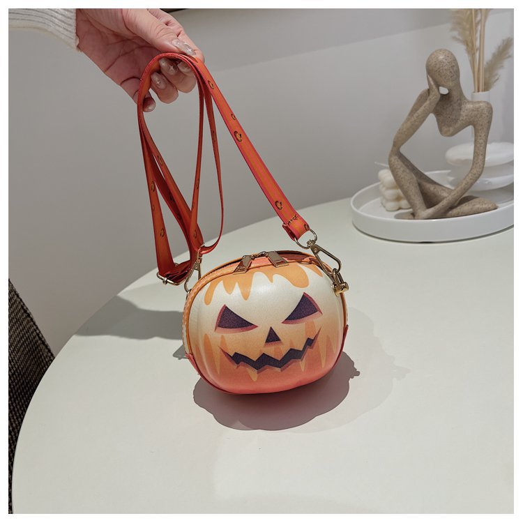 Cylindrical Shape Medium Size Halloween Women's Medium Pu Leather Pumpkin Streetwear Zipper Shoulder Bag Circle Bag Crossbody Bag