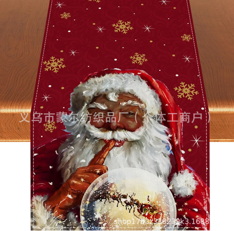 国境を越えたアマゾン希音爆金クリスマステーブル旗冬雪だるまサンタクロースプリントテーブルマット亜麻|undefined