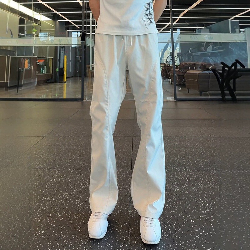 American-Style Diagonal-Cut Flared Pants for Men, Summer Thin Quick-Dry Casual Vibe Narrow-Fit High-Waisted Sports Fitness Straight-Leg Pants