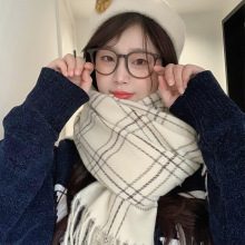 仿羊绒格子围巾韩系氛围感女秋冬2025新款加厚保暖围脖流苏批发