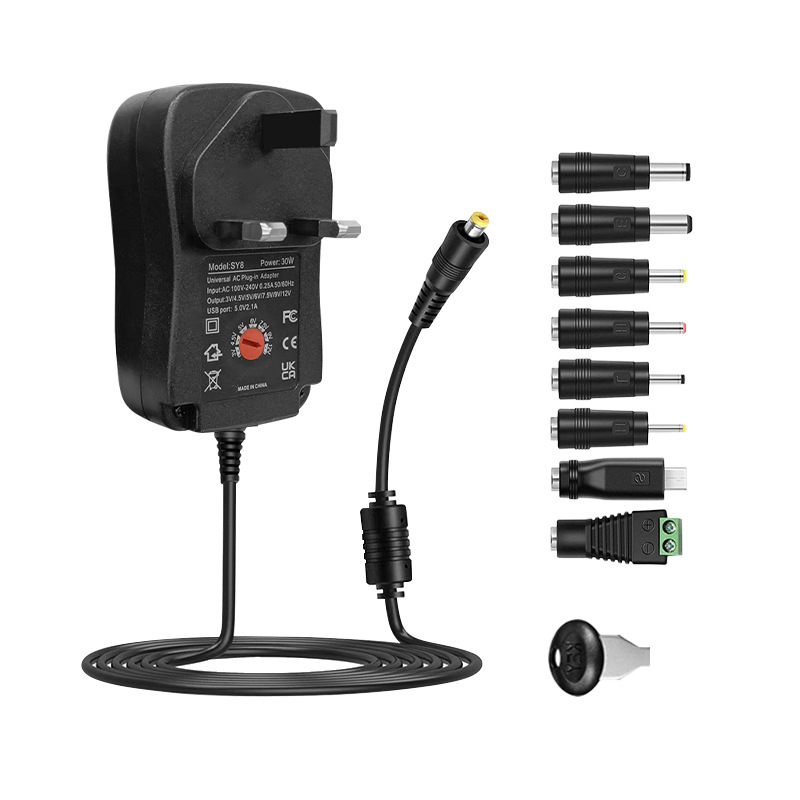 Cargador multifunción de 30W 8 fuente de alimentación ajustable estándar británica adaptador de cargador multifunción de 3V-12V