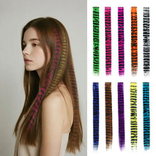 批发豹纹款化纤假发片欧美女挂耳染长发隐形一卡式接发假发羽毛发