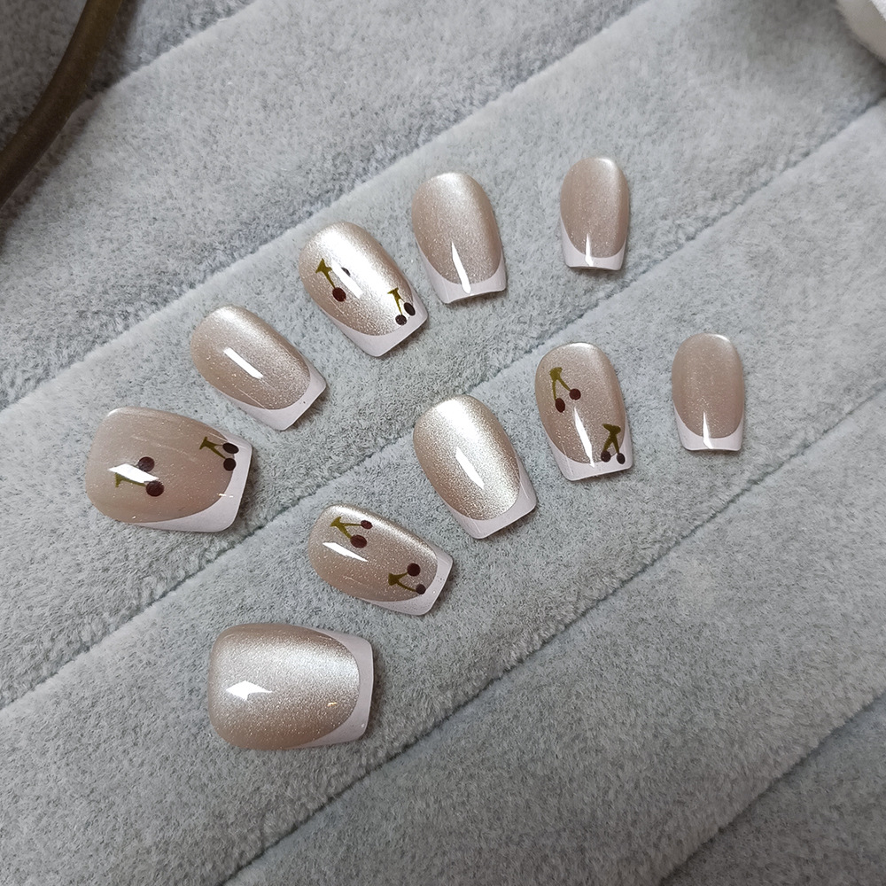 10 piezas decodificadas de cereza ojo de gato parche de uñas dulce simple de alta sensibilidad a bordes blancos franceses para usar uñas