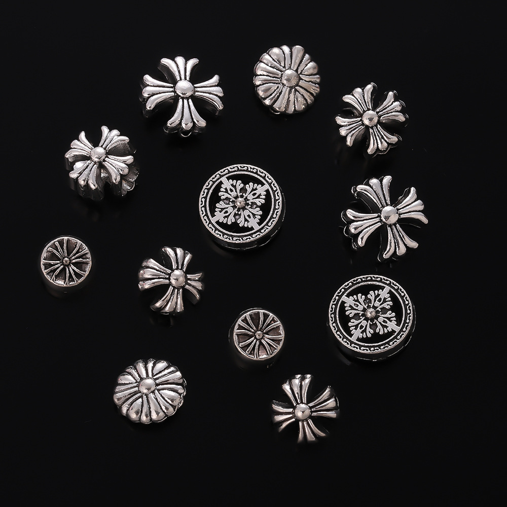 复古银饰风格合金散珠十字花圆形DIY手链项链隔珠饰品配件材料