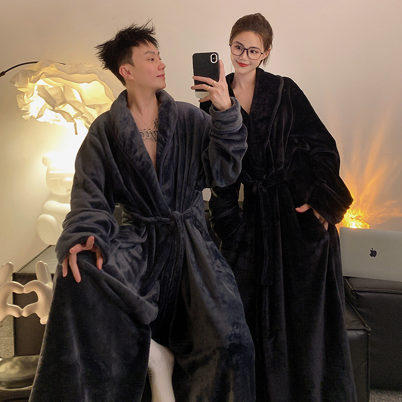 加肥加大睡袍男士特大码300斤秋冬季情侣珊瑚绒宽松200斤女士套装