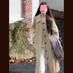 长款韩系外套风衣2025新款卡其色高级小个子中长款休闲大衣涤纶无