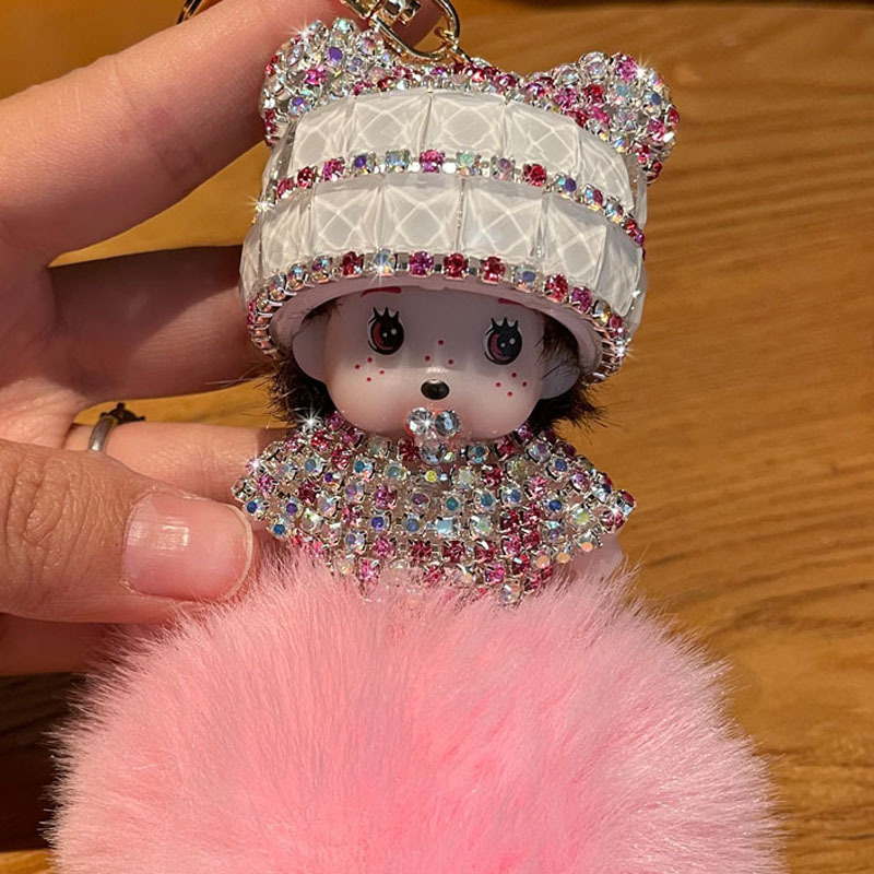Corea del Sur creativo lindo diamante incrustado lindo Qiqi Bola de piel muñeca llavero mujer de dibujos animados par coche bolsa colgante