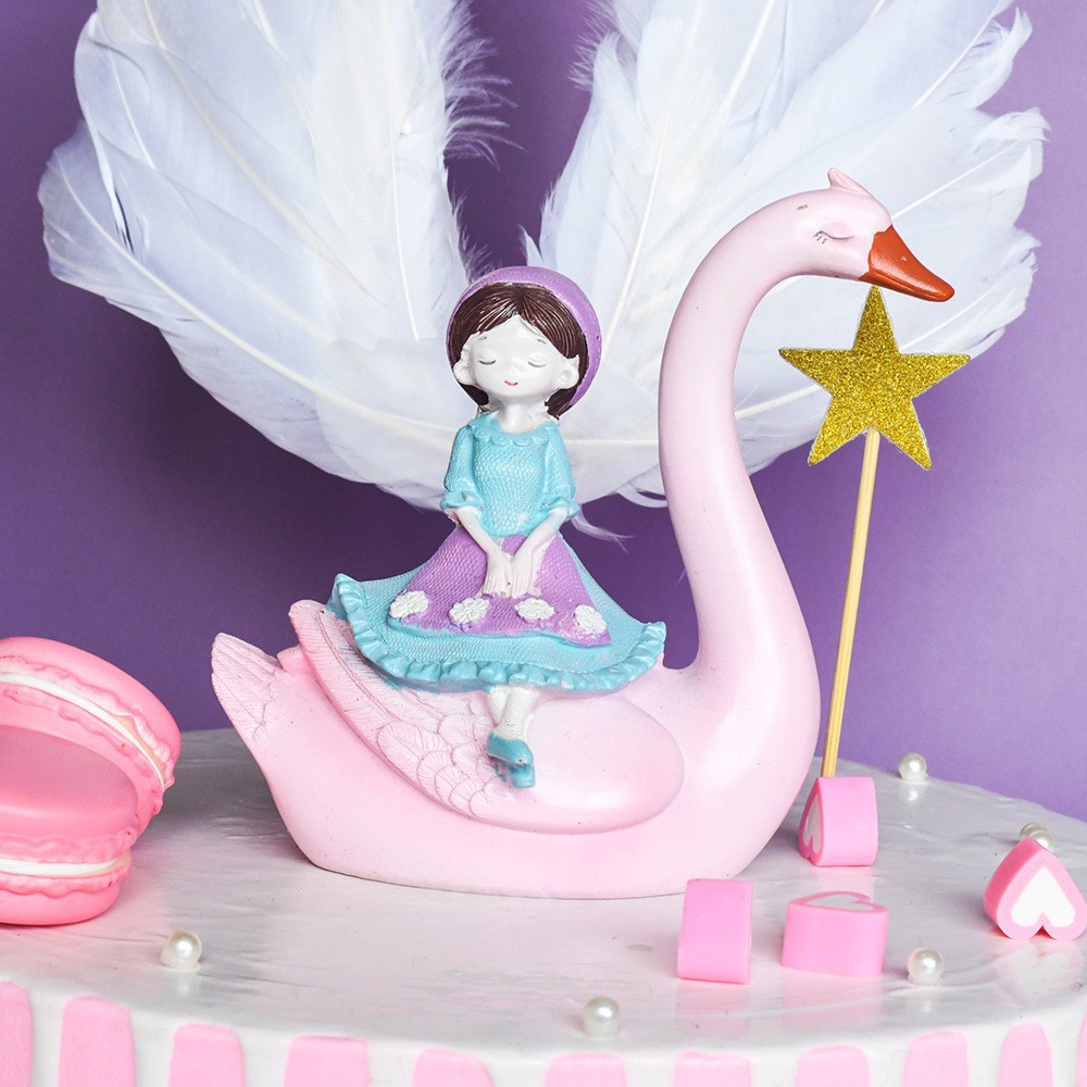 Una pieza de regalo de corazón de niña cisne nórdico pastel de cumpleaños decoración de horneado decoración de sala de estar artesanía de resina
