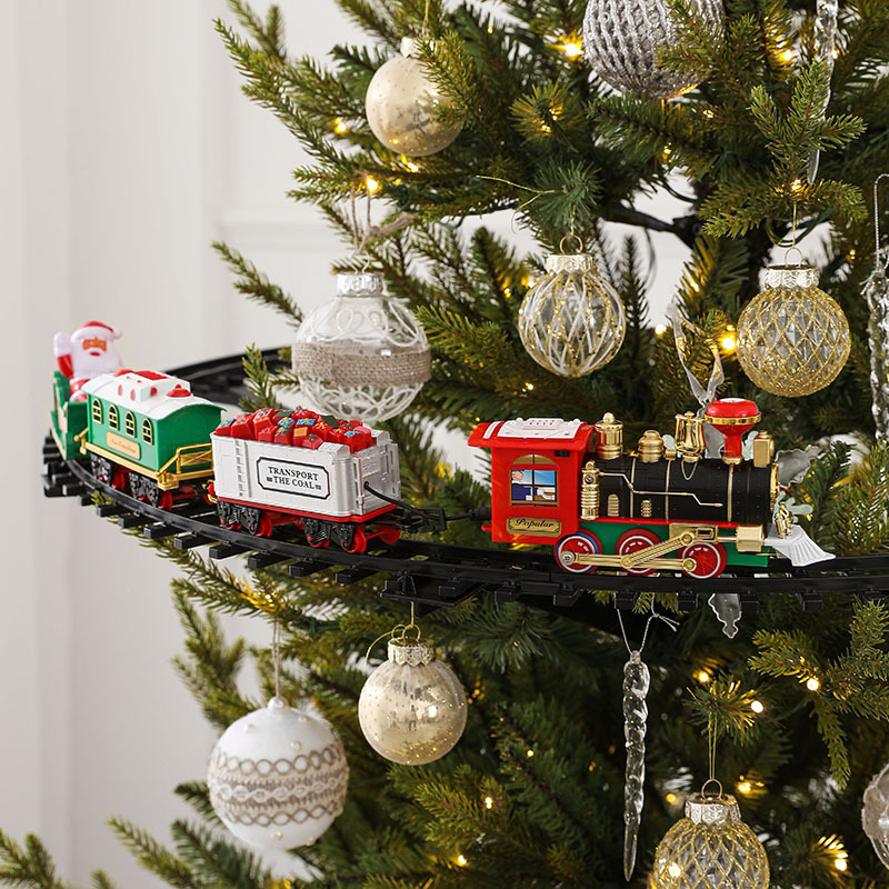 Tren eléctrico transfronterizo de sonido y luz puede colgar árbol de Navidad tren de Navidad juguetes de regalo