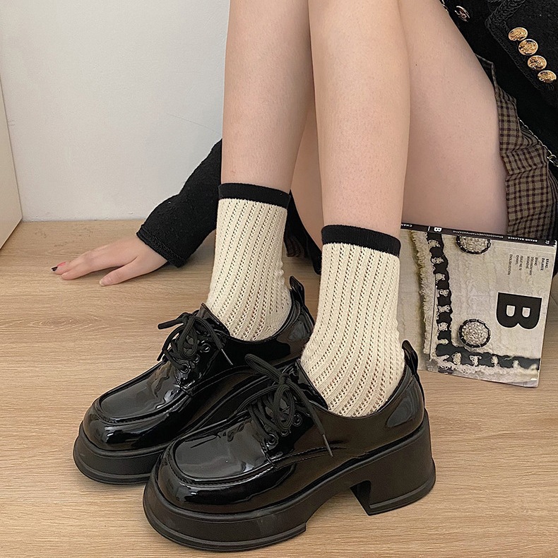 Black Thick-Soled Thick-Heeled British Style Small Leather Shoes for Women 2022 New Autumn and Winter Round-Toe Versatile French Mary Jane Shoes