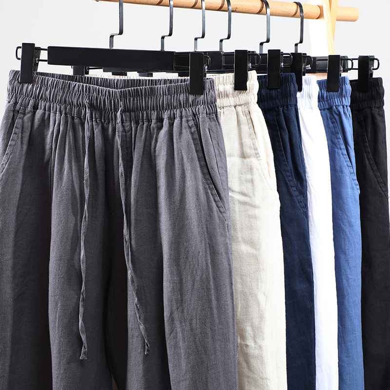 Leinenhose für Herren im chinesischen Stil, locker sitzende Hose mit geradem Bein und weitem Bein, Sommerhose aus Leinen für Herren, lässige Sporthose_voghion.com