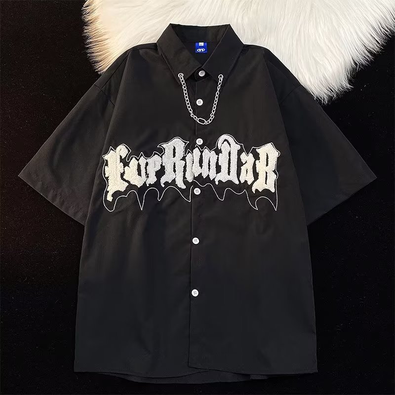 Impreso cuello cuadrado manga corta Camisa diaria primavera estándar hombres nueva moda Harajuku perezoso moda juvenil