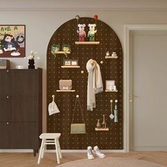 中古風実木洞板壁面ハンガー収納棚玄関壁棚掛け仕切り板