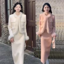冬季小香风流行穿搭加棉加厚时尚套装裙女洋气兔毛百搭显瘦两件套