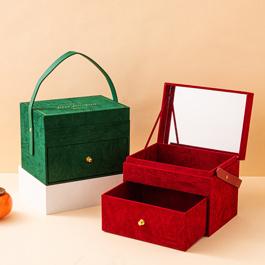 2024新款双层丝绒伴手礼礼品包装盒婚礼伴娘回礼化妆品空盒含化妆