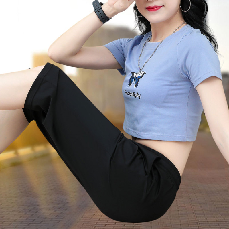 Women's black pants summer 2026 new style ice silk casual pants sports pants elastic waist cropped pants plus size quick-dry pants Women's black pants summer 2026 new style ice silk casual pants sports pants elastic waist cropped pants plus size quick-dry pants