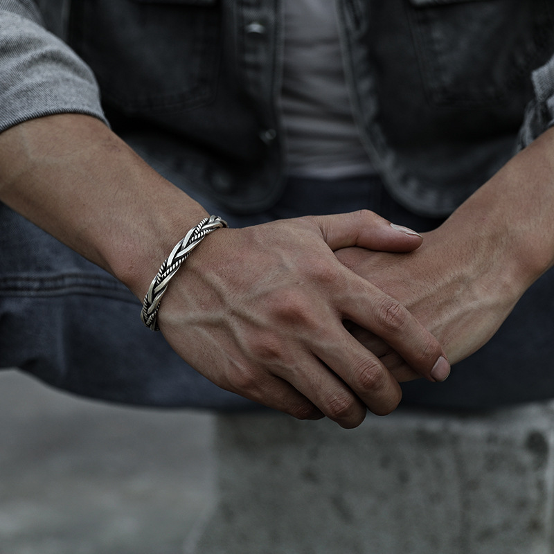 12g Weight No Inlaid Inlay Material Copper Material Geometric Pattern Unisex Gender Simple Style Style Fashion 925 Sterling Silver Woven Twist Open Adjustable Bracelet 6