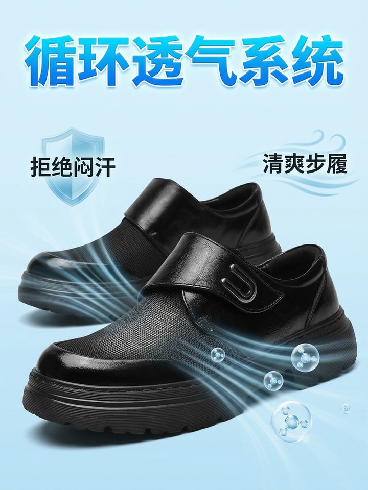 Giày lười nam da thật phối lưới thoáng khí, đế dày 3 cm chống trượt, gót thấp — Màu cà phê, màu đen chi tiết 12