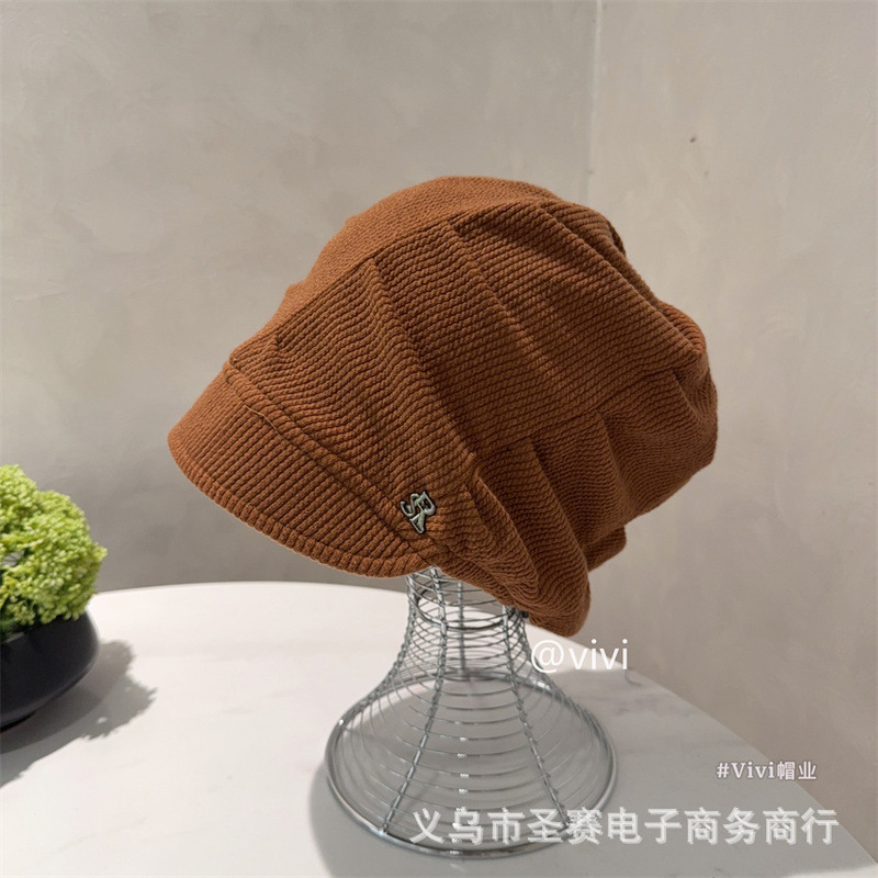 大头围方圆脸冷帽秋冬复古日系套头堆堆帽子女保暖护耳百搭包头帽|undefined