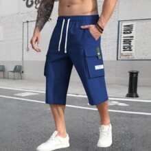 跨境欧码男士夏季工装五分裤纯色抽绳休闲短裤潮牌多口袋宽松直筒