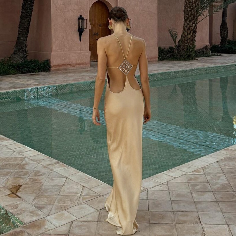 European and American Style 2026 Summer New Women's Clothing Solid Color Sexy Slim Fit Irregular Backless Round Neck Bodycon Dress for Women European and American Style 2026 Summer New Women's Clothing Solid Color Sexy Slim Fit Irregular Backless Round Neck Bodycon Dress for Women