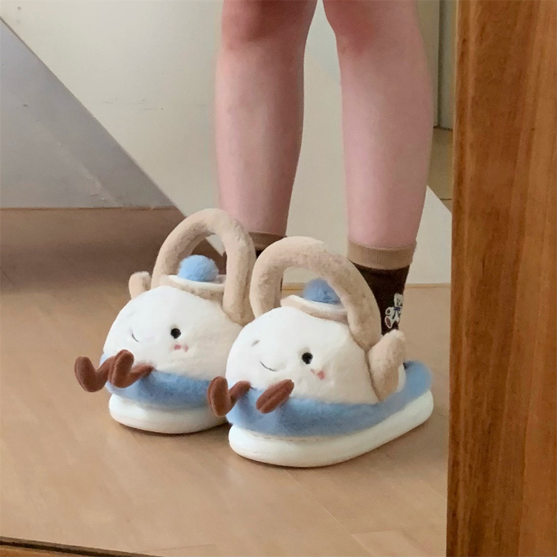 Soft-Soled Comfortable Girly Winter Furry Shoes, Postpartum Shoes for Women, Soft Thick-Soled Creative Water Kettle, Cute Home Cotton Slippers