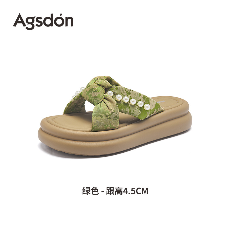 Augustion zapatillas de suela gruesa para mujer, 2025 verano nuevo estilo francés con falda, zapatillas de playa casuales de fondo suave