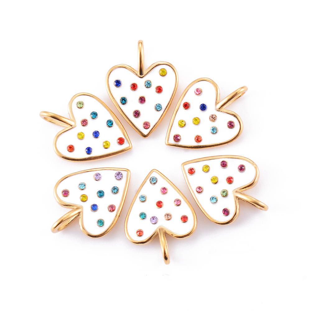 5 Pcs/package Simple Style Heart Shape Stainless Steel Enamel Inlay Pendant Jewelry Accessories display picture 3