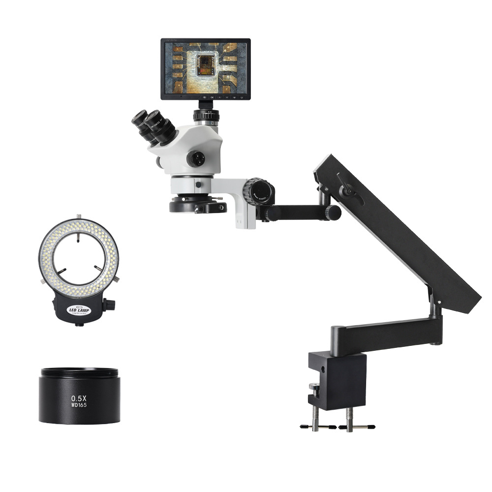 10寸带屏3.5-50倍三目体式显微镜摆臂万向连续变倍维修电路板工具