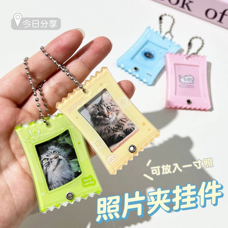 Ins Candy 1.0inch Photo Frame Keychain Acrylic Slider Idol Photo Card Holder Storage Pendant