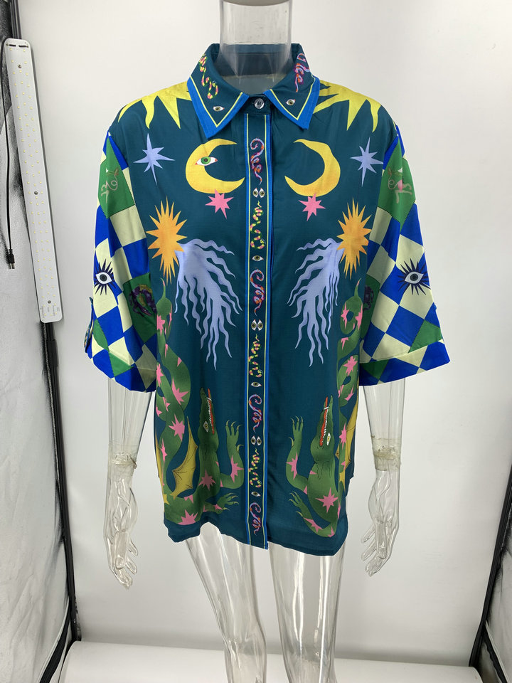 Summer Street Hipster Printed Shirt Trousers Two Piece Set Amplified craft