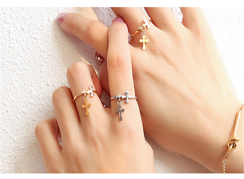 Wholesale Simple Style Cross Titanium Steel Charm Plating Inlay Zircon Charm Rings display picture 2
