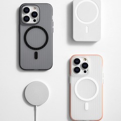 iPhone17promax用スマホケース、肌触りの良いストライプ柄、滑り止め、Magsafe対応、Apple 16E用ハードケース