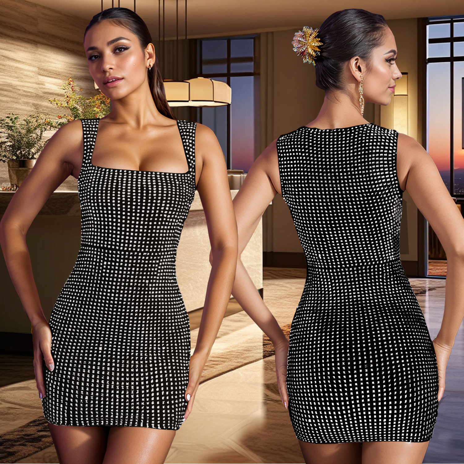 C7109 Aliexpress transfronterizo Amazon Europa y América de moda de mujer perforación caliente cabdajo sexy vestido de fiesta delgado