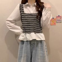 设计感小众假两件拼接长袖衬衫女春秋款宽松显瘦别致衬衣学生上衣