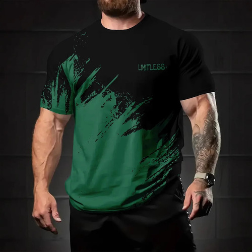 2025 High-Quality Men's Short-Sleeve T-Shirt Summer Casual Crew Neck Gradient Color Print Sports Top ME13