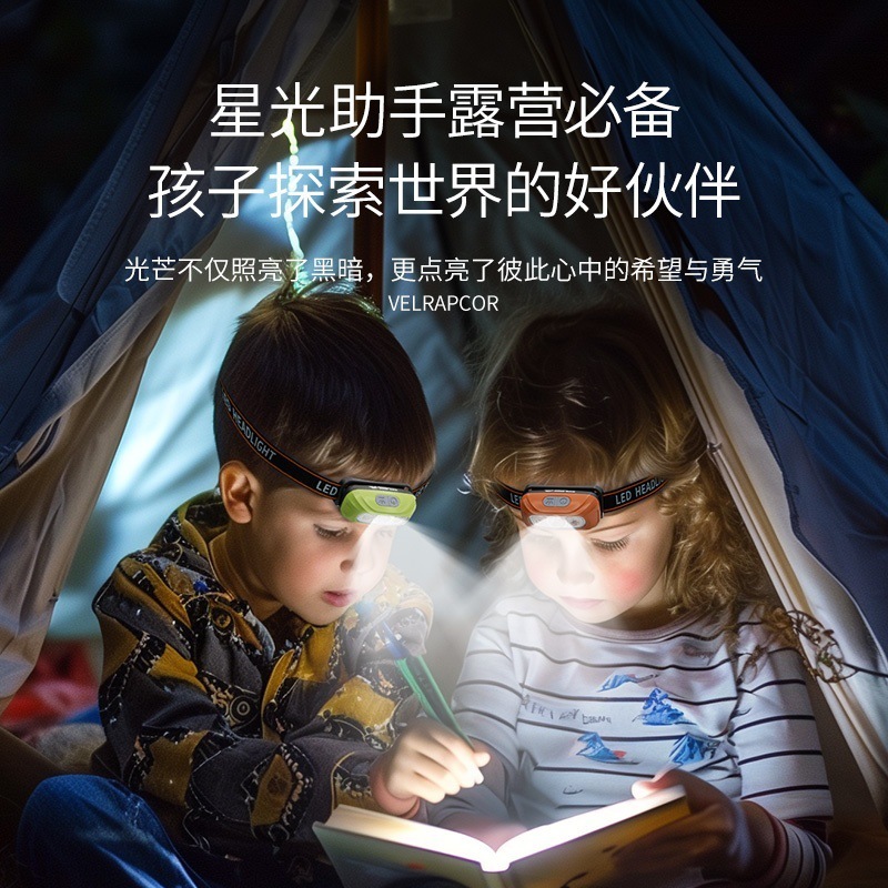 儿童迷你便携高亮头灯2025新款户外露营多彩头戴灯挥手感应头灯|undefined