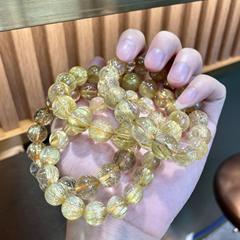 天然無憂化高品質収蔵級金髪晶手串チタン晶猫眼満髪順発水晶ブレスレット男女