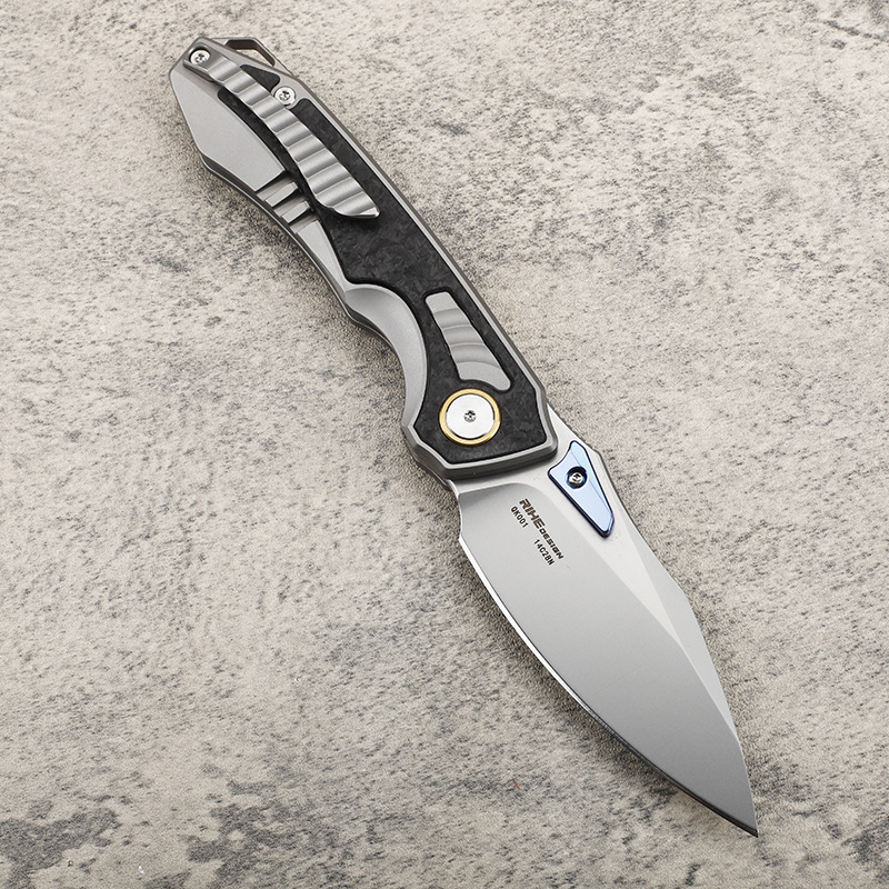 14C28N 鋼 TC4 チタン合金カーボンファイバー象嵌ハンドルキャンプ狩猟折りたたみナイフポータブル EDC コレクションナイフ|undefined