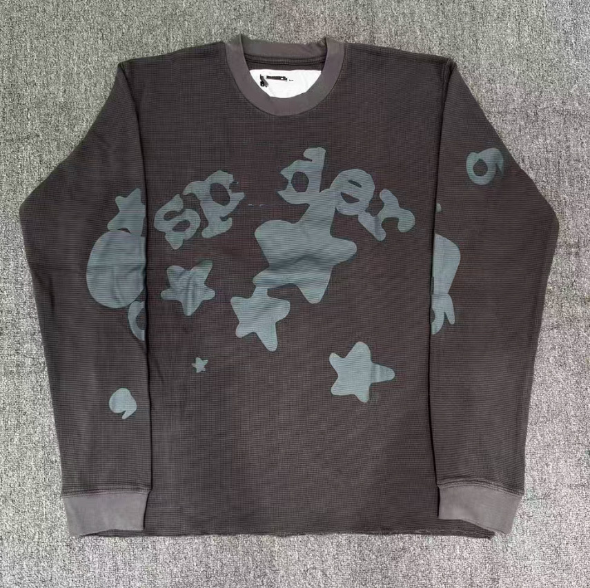 Sp5der Waffle Knit Stars Logo T-shirt Charcoal