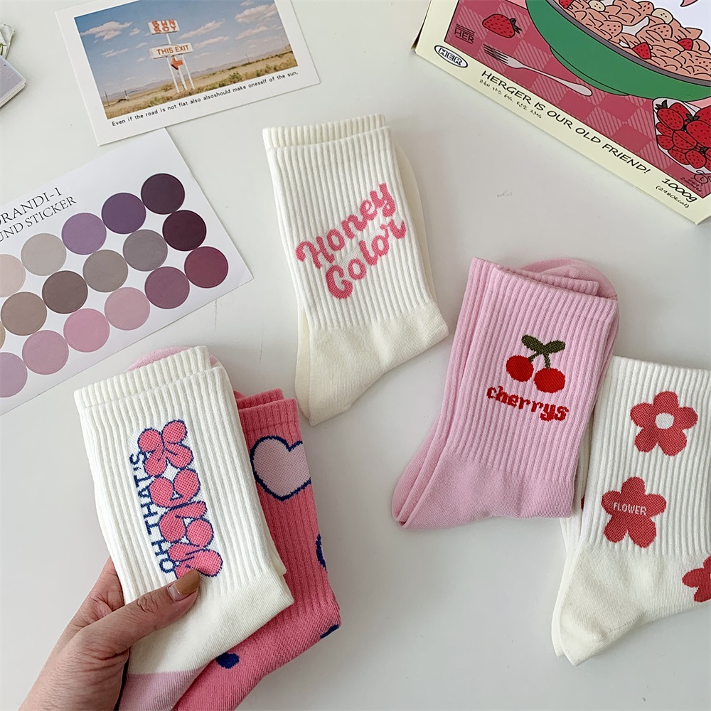 Women's Casual Japanese Style Sweet Letter Fruit Flower Cotton Crew Socks A Pair display picture 8