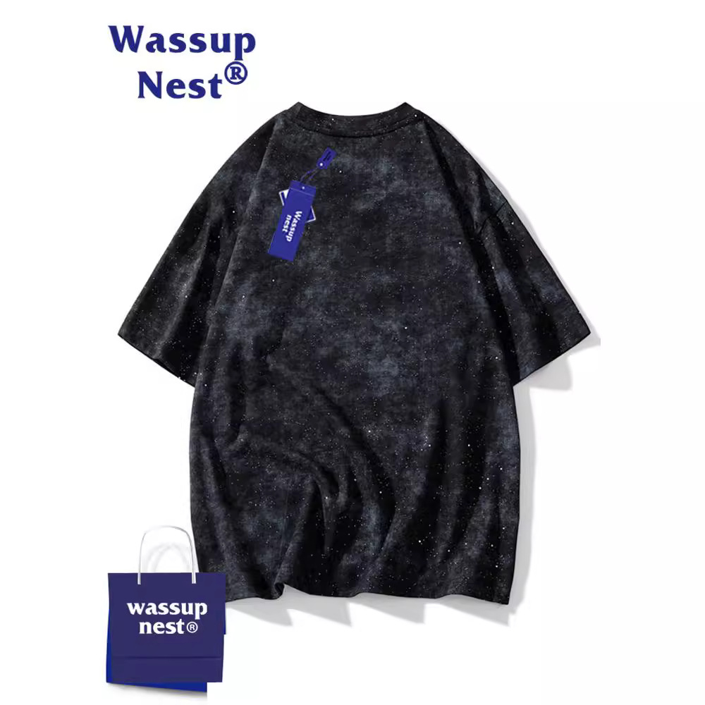 WASSUP nest满天星空蜡染短袖T恤男生夏季潮牌重磅半袖情侣衣服