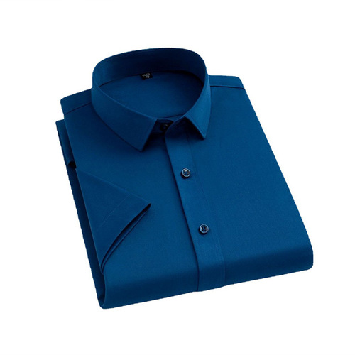 Cross-border menswear short-sleeve shirt spring thin men's four-way stretch single-color workwear for middle-aged and young business shirts